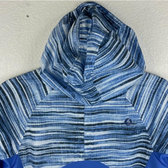 Marmot Muse Jacket Women's‎ M Hooded Full Zip Striped Blue Lavender Wind Breaker - Picture 8 of 14